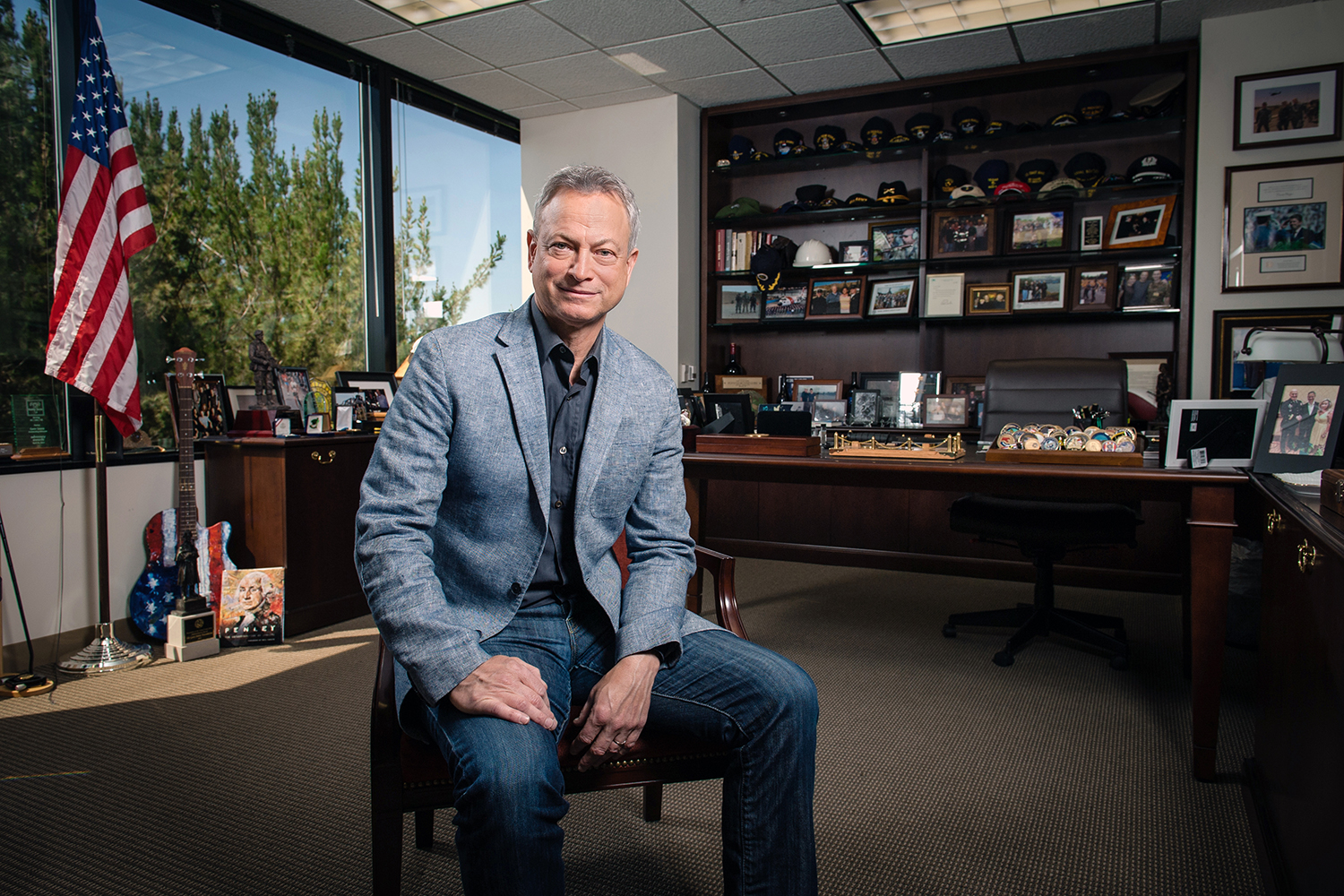 Gary Sinise in the Office of the Gary Sinise Foundation