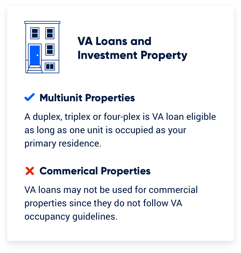 VA loans can only be used for investment property when the property is also being used as a primary residence.