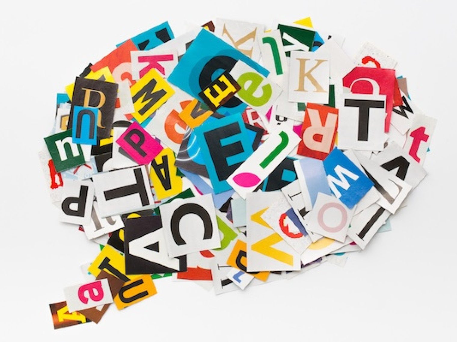 Cut out magazine letters form a colorful speech bubble.